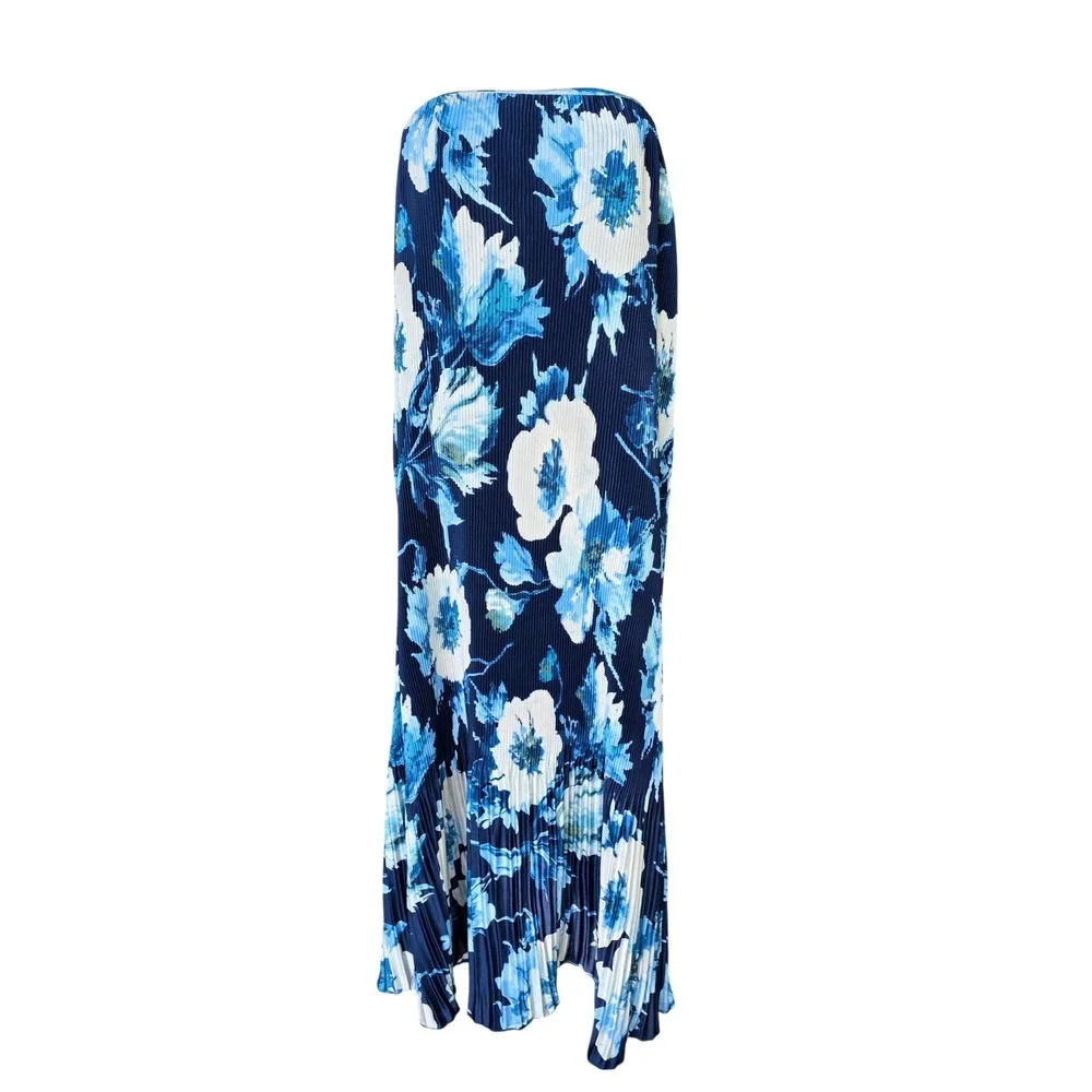 Abercrombie & Fitch Strapless Maxi Dress Womens Large Blue Floral Pleated